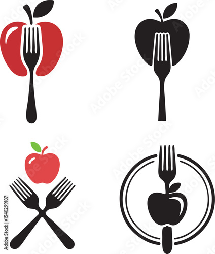 Apple with Fork and Spoon healthy  Food Concept Icon