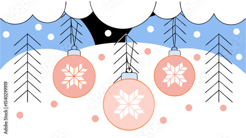 Minimalist Christmas Ornaments on Snowy Landscape