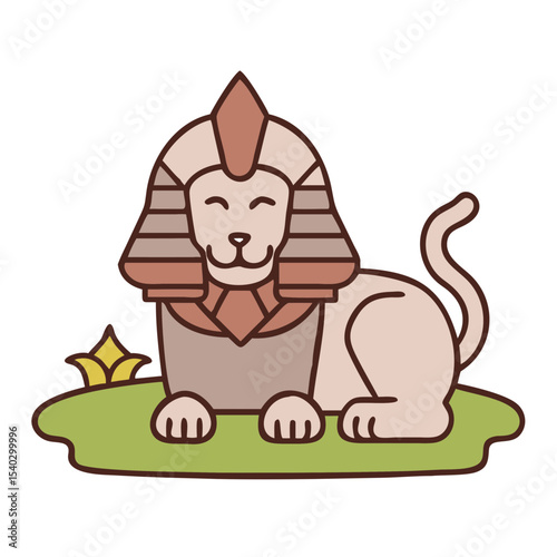 Cartoon lion wearing a pharaoh headdress sitting on grass  