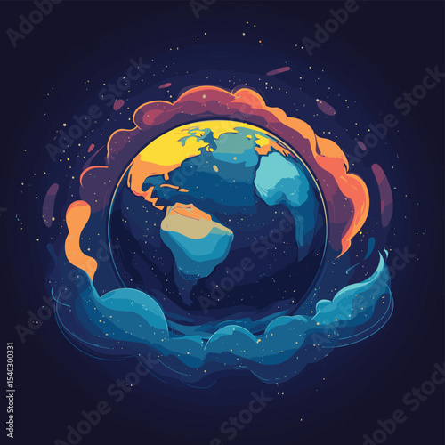 Global Business Concept with Abstract Planet Earth on Background, vector style simple color