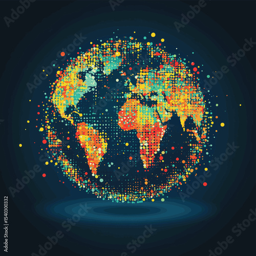 Global Business Concept with Abstract Planet Earth on Background, vector style simple color