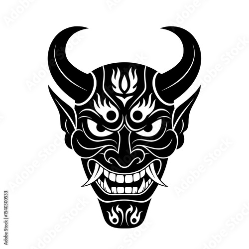 Traditional Japanese Demon Head Illustration