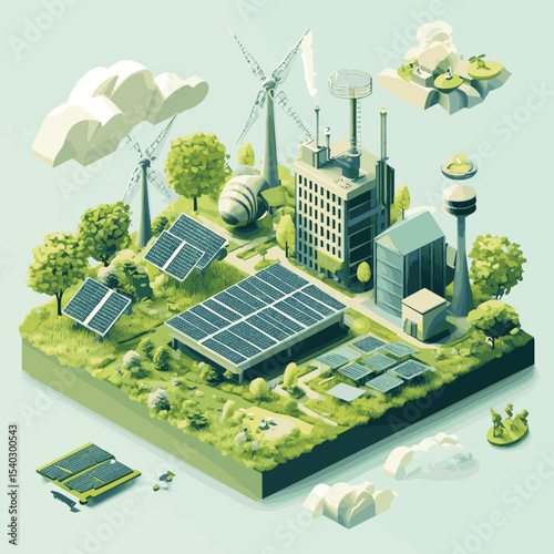 3D Isometric Flat Vector Conceptual Illustration of Sustainable and Renewable Energy, Innovative Green Technologies, vector style simple color