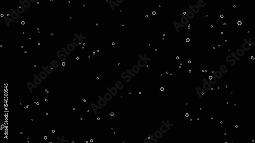 Flow of particles with moving dots white on abstract dark background