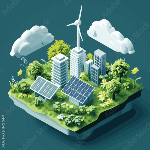 3D Isometric Flat Vector Conceptual Illustration of Sustainable and Renewable Energy, Innovative Green Technologies, vector style simple color