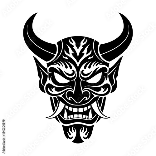 Traditional Japanese Demon Head Illustration