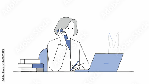 Businesswoman on Phone Call, Working at Desk
