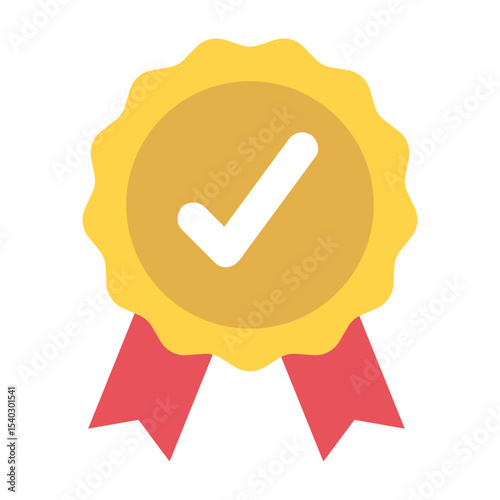 Golden award badge with a white checkmark, symbolizing quality and approval.