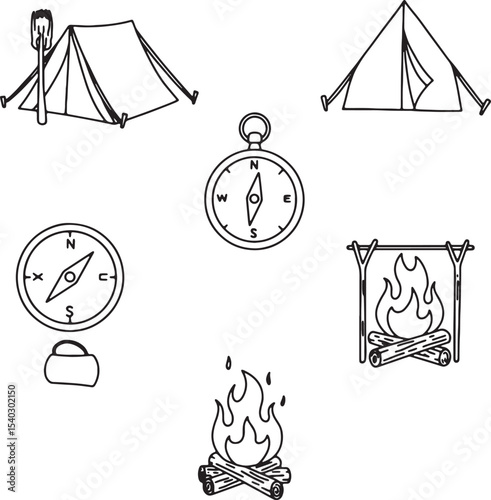 Camping Essentials Tent, Compass, Fire, Kettle – Adventure Awaits!