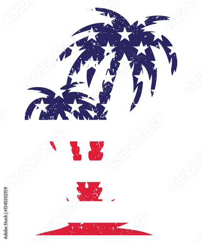 Palm tree silhouette with american flag design isolated on transparent