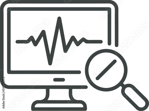 Computer Monitor Displaying Irregular Waveform Pattern Analyzed with Magnifying Glass Healthcare Data Analysis