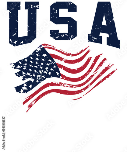 Waving american flag with usa text isolated on transparent background