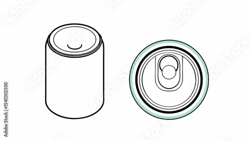 Aluminum Can, Top and Side View, Line Art