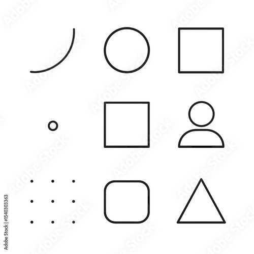 Minimalist Icon Set. Outline icon set of minimalism composition: single line, basic circle, thin stroke square, lone dot, empty