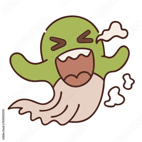 Cute cartoon ghost character laughing with playful expression  