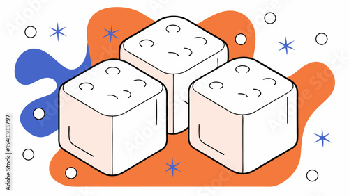 Three Isometric Sugar Cubes on Orange Background