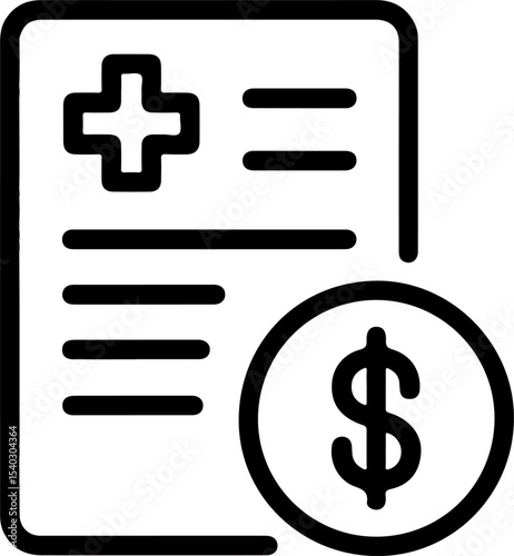 Medical Bill Cost Healthcare Expenses Document Icon Black Bold Outline Style Graphic Design Element