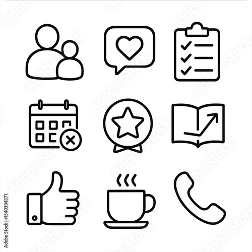 Parental Support Icons. Outline icon set of parental support and guidance: adult and child silhouette, speech bubble heart,