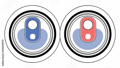 Top View of Two Aluminum Cans with Pull Tabs, Blue and Red
