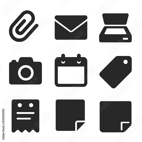 Receipt Management Icons. Outline icon set of monthly budget planning: calendar page, pie chart, bar graph, goal flag, income