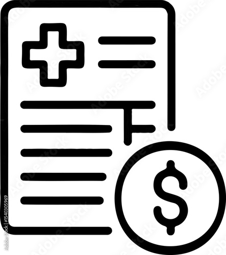 Medical Bill Cost Healthcare Invoice Document Icon Black White Bold Outline Style Graphic Design Element