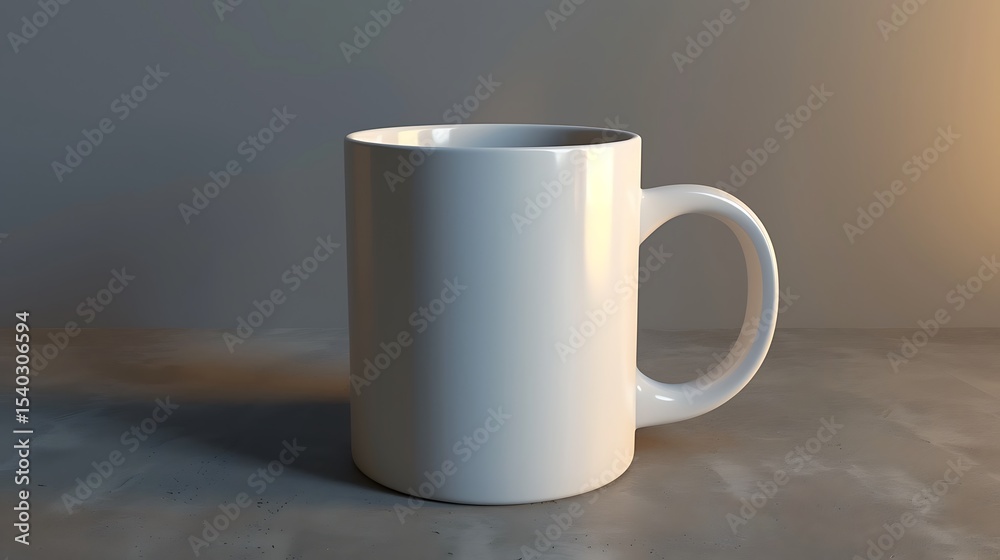 Obraz premium Blank white ceramic mug on a surface.