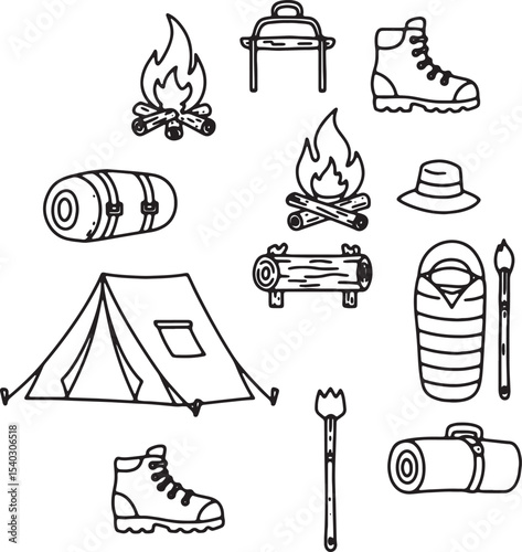 Essential Camping Gear Tent, Sleeping Bag, Hiking Boots, Campfire, and More