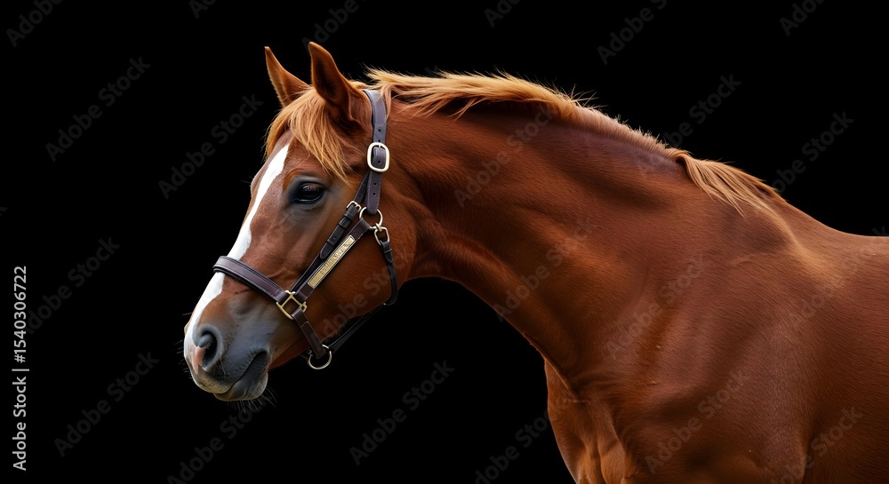 Fototapeta premium Chestnut horse, Horse, Equine, Chestnut Horse Profile against Black Background
