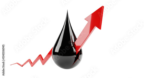 Rising inflation arrow piercing symbolic oil drop representing fuel price increase