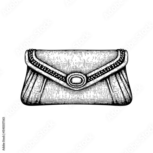 Women's Clutch Doodle Illustration – Hand-Drawn Black and White Line Art on Transparent Background