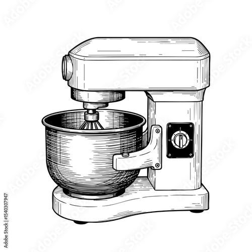 Mixer Doodle Illustration – Hand-Drawn Black and White Line Art on Transparent Background