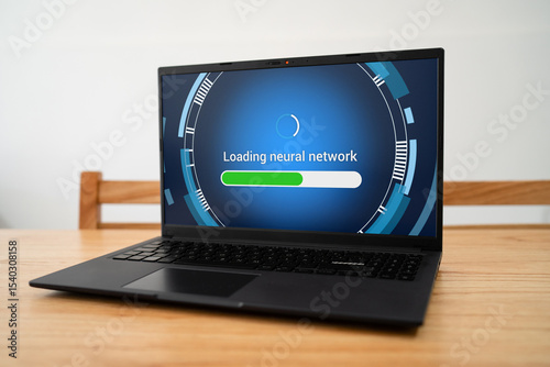 Loading neural networks on personal laptop. Concept of working with AI.