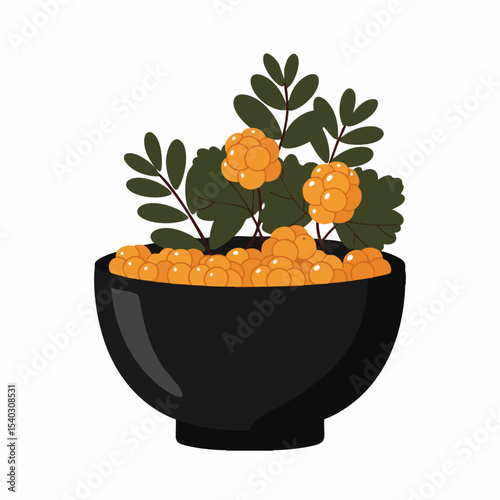 Vibrant Cloudberries in a Stylish Black Bowl