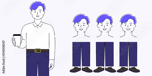 Flat Design Male Avatar Vector Graphic. Person with Smartphone and Coffee Cup, Commercial Use