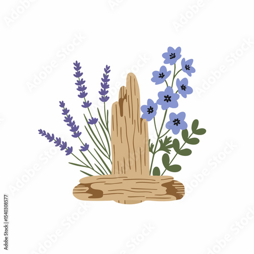 Lavender and Forget-Me-Nots Arranged on Rustic Wood