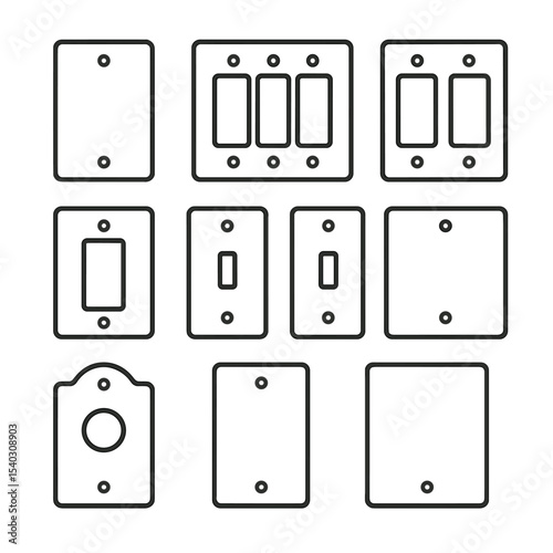 Switch Plate Icons. Outline icon set of switch plate types: single-gang plate, double-gang plate, triple-gang plate, quad-gang