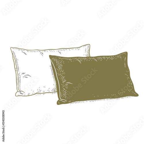 Bed Pillows Doodle Illustration – Hand-Drawn Black and White Line Art on Transparent Background