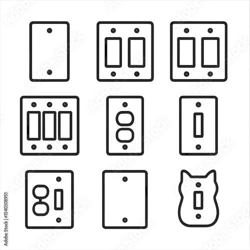 Switch Plate Icons. Outline icon set of switch plate types: single-gang plate, double-gang plate, triple-gang plate, quad-gang