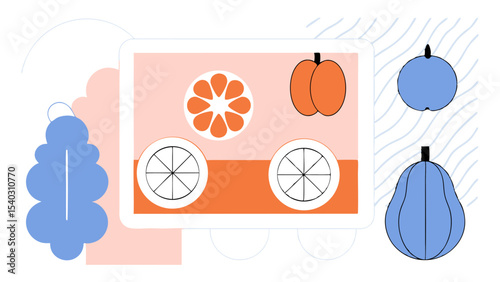 Modern Flat Lay Illustration of Fruits and Vegetables