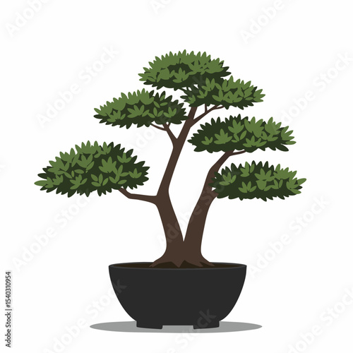 Serene Bonsai Tree in Dark Pot, Lush Green Foliage