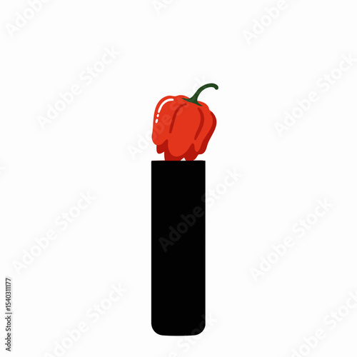 Red Habanero Pepper Atop Black Cylinder Minimalist Illustration
