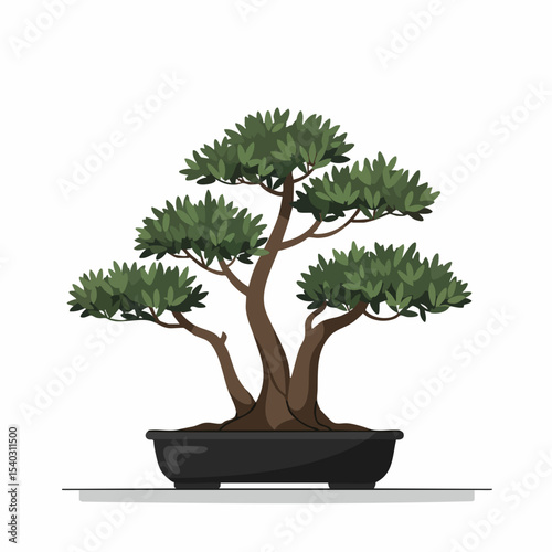 Serene Bonsai Tree in Dark Pot, Lush Green Foliage