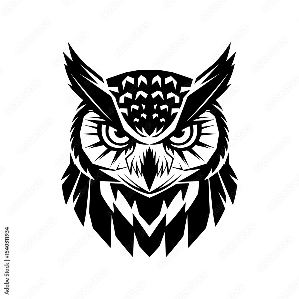 Obraz premium Owl Head Vector - Symbol of Wisdom and Mystery
