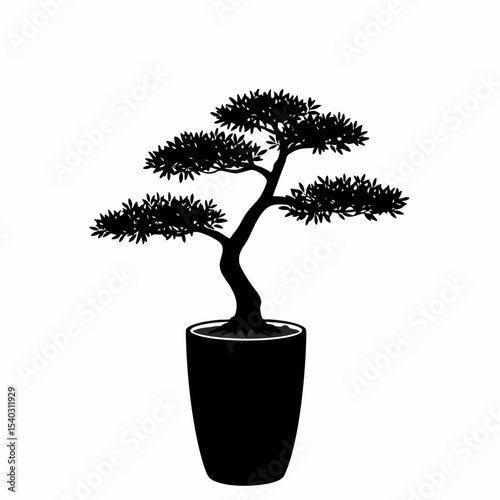 Silhouette of a Serene Bonsai Tree in a Decorative Pot