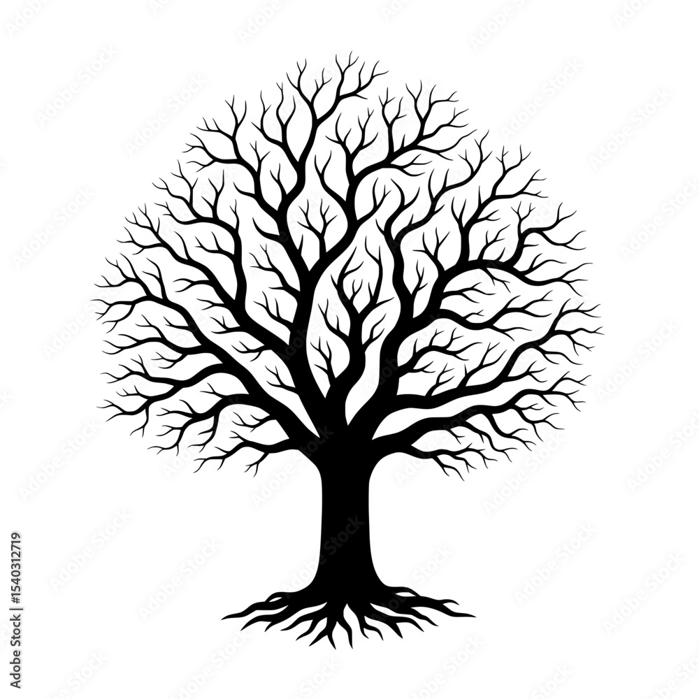 Obraz premium Tree of Life: Black Silhouette with Roots and Branches