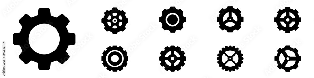 Obraz premium Gears collection. Gear settings icons. Set of black gear wheels. Gear icon vector set. clockwork illustration sign collection. Mechanics symbol. EPS 10