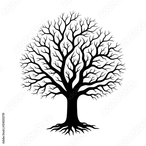 Tree of Life: Black Silhouette with Roots and Branches