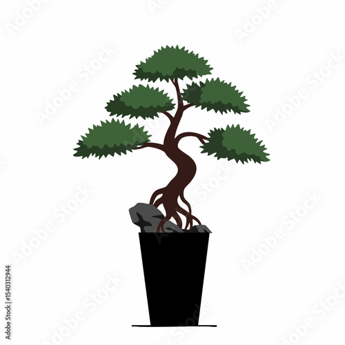 A Stylized Bonsai Tree in a Pot with Intricate Details