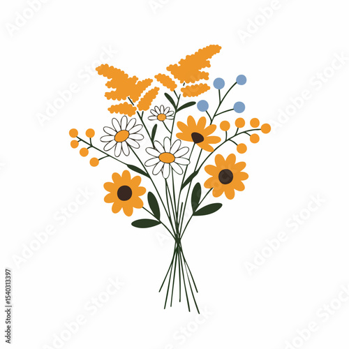 Vibrant Bouquet of Daisies, Sunflowers, and Berries