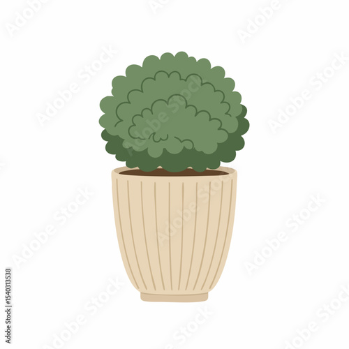 Decorative Potted Topiary Plant with Rounded Green Foliage and Beige Pot